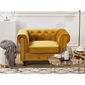 ES ESPINHO ESPN0023 Solid Sal Wood Velvet Upholstered Button Tufted Chesterfield 1 Seater Sofa Set for Living Room, Yellow Color