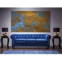 ES ESPINHO ESPN0023 Solid Sal Wood Velvet Upholstered Button Tufted Chesterfield 3 Seater Sofa Set for Living Room, Blue Color