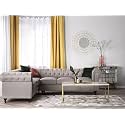ES ESPINHO ESPN0023 Solid Sal Wood Fabric Upholstered 5 Seater Left Hand Side Facing Button Tufted Chesterfield Modular, Sectional, Corner L Shape Sofa Set for Living Room, Light Brown Color