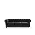 ES ESPINHO ESPN0023 Solid Sal Wood Velvet Upholstered Button Tufted Chesterfield 3 Seater Sofa Set for Living Room, Black Color