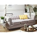 ES ESPINHO ESPN0023 Solid Sal Wood Fabric Upholstered Button Tufted Chesterfield 3 Seater Sofa Set for Living Room, Smoke Grey Color