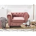 ES ESPINHO ESPN0023 Solid Sal Wood Velvet Upholstered Button Tufted Chesterfield 1 Seater Sofa Set for Living Room, Pink Color