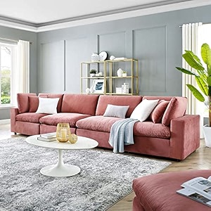 es espinho stella solid sal wood velvet upholstered 4 seater sofa set for living room dusty rose color
