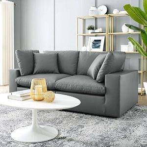 es espinho stella solid sal wood leatherette upholstered 2 seater sofa set for living room charcoal grey color