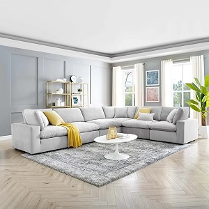 es espinho stella solid sal wood velvet upholstered 5 seater right hand side facing modular sectional corner l shape sofa set for living room light grey color