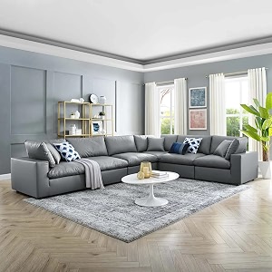 es espinho stella solid sal wood leatherette upholstered 5 seater right hand side facing modular sectional corner l shape sofa set for living room charcoal grey color