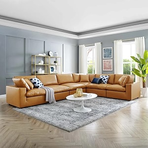 es espinho stella solid sal wood leatherette upholstered 5 seater right hand side facing modular sectional corner l shape sofa set for living room tan color