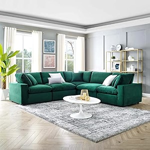 es espinho stella solid sal wood velvet upholstered 4 seater symmetrical orientation modular sectional corner l shape sofa set for living room green color