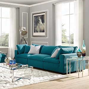 es espinho stella solid sal wood fabric upholstered 3-person sofa set for living room teal color