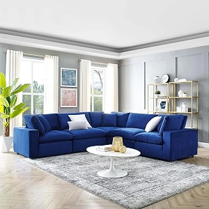 es espinho stella solid sal wood velvet upholstered 4 seater symmetrical orientation modular sectional corner l shape sofa set for living room royal blue color