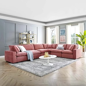 es espinho stella solid sal wood velvet upholstered 5 seater right hand side facing modular sectional corner l shape sofa set for living room dusty rose color