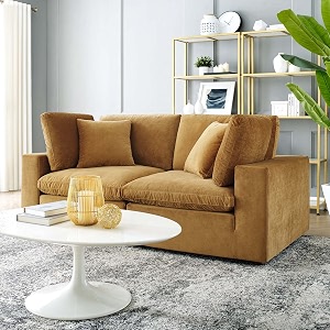 es espinho stella solid sal wood velvet upholstered 2 seater sofa set for living room mustard color