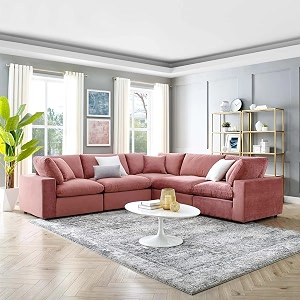es espinho stella solid sal wood velvet upholstered 4-person sofa symmetrical orientation modular sectional corner l shape sofa set for living room dusty rose color