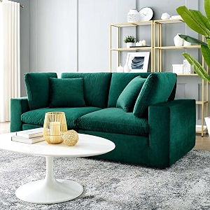 es espinho stella solid sal wood velvet upholstered 2 seater sofa set for living room green color