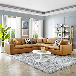 es espinho stella solid sal wood leatherette upholstered 4-person sofa symmetrical orientation modular sectional corner l shape sofa set for living room tan color