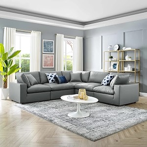 es espinho stella solid sal wood leatherette upholstered 4 seater symmetrical orientation modular sectional corner l shape sofa set for living room charcoal grey color