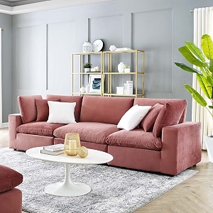 es espinho stella solid sal wood velvet upholstered 3 seater sofa set for living room dusty rose color