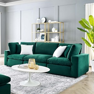 es espinho stella solid sal wood velvet upholstered 3 seater sofa set for living room green color