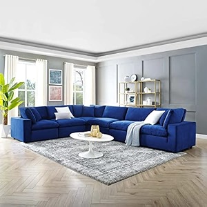 es espinho stella solid sal wood velvet upholstered 5 seater left hand side facing modular sectional corner l shape sofa set for living room royal blue color