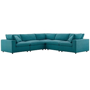 es espinho stella solid sal wood fabric upholstered 4 seater symmetrical orientation modular sectional corner l shape sofa set for living room turquoise blue color