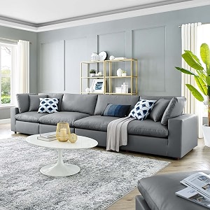 es espinho stella solid sal wood leatherette upholstered 4 seater sofa set for living room charcoal grey color