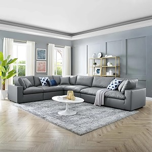 es espinho stella solid sal wood leatherette upholstered 5 seater left hand side facing modular sectional corner l shape sofa set for living room charcoal grey color