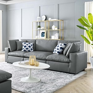 es espinho stella solid sal wood leatherette upholstered 3 seater sofa set for living room charcoal grey color