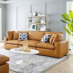 es espinho stella solid sal wood leatherette upholstered 3 seater sofa set for living room tan color