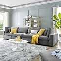 ES ESPINHO Stella Solid Sal Wood Velvet Upholstered 4 Seater Sofa Set for Living Room, Graphite Grey Color