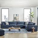 ES ESPINHO Stella Solid Sal Wood Fabric Upholstered 5 Seater Left Hand Side Facing Modular, Sectional, Corner L Shape Sofa Set for Living Room, Dark Blue Color