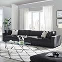 ES ESPINHO Stella Solid Sal Wood Fabric Upholstered 4 Seater Sofa Set for Living Room, Dark Grey Color
