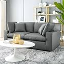 ES ESPINHO Stella Solid Sal Wood Leatherette Upholstered 2 Seater Sofa Set for Living Room, Charcoal Grey Color