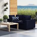 ES ESPINHO Stella Solid Sal Wood Fabric Upholstered 2 Seater Sofa Set for Living Room, Navy Blue Color