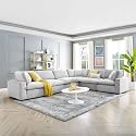 ES ESPINHO Stella Solid Sal Wood Velvet Upholstered 5 Seater Right Hand Side Facing Modular, Sectional, Corner L Shape Sofa Set for Living Room, Light Grey Color