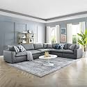 ES ESPINHO Stella Solid Sal Wood Leatherette Upholstered 5 Seater Right Hand Side Facing Modular, Sectional, Corner L Shape Sofa Set for Living Room, Charcoal Grey Color
