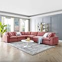ES ESPINHO Stella Solid Sal Wood Velvet Upholstered 5 Seater Left Hand Side Facing Modular, Sectional, Corner L Shape Sofa Set for Living Room, Dusty Rose Color