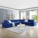 ES ESPINHO Stella Solid Sal Wood Velvet Upholstered 5 Seater Right Hand Side Facing Modular, Sectional, Corner L Shape Sofa Set for Living Room, Royal Blue Color