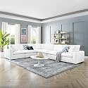ES ESPINHO Stella Solid Sal Wood Leatherette Upholstered 5- to 6-Person Sofa Left Hand Side Facing Modular, Sectional, Corner L Shape Sofa Set For Living Room, White Color