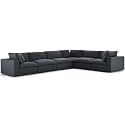 ES ESPINHO Stella Solid Sal Wood Fabric Upholstered 5 Seater Right Hand Side Facing Modular, Sectional, Corner L Shape Sofa Set for Living Room, Dark Grey Color