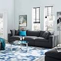 ES ESPINHO Stella Solid Sal Wood Fabric Upholstered 3 Seater Sofa Set for Living Room, Dark Grey Color