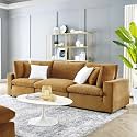 ES ESPINHO Stella Solid Sal Wood Velvet Upholstered 3 Seater Sofa Set for Living Room, Mustard Color