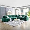 ES ESPINHO Stella Solid Sal Wood Velvet Upholstered 5 Seater Right Hand Side Facing Modular, Sectional, Corner L Shape Sofa Set for Living Room, Green Color