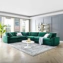 ES ESPINHO Stella Solid Sal Wood Velvet Upholstered 5 Seater Left Hand Side Facing Modular, Sectional, Corner L Shape Sofa Set for Living Room, Green Color
