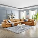 ES ESPINHO Stella Solid Sal Wood Leatherette Upholstered 5 Seater Right Hand Side Facing Modular, Sectional, Corner L Shape Sofa Set for Living Room, Tan Color