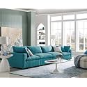 ES ESPINHO Stella Solid Sal Wood Fabric Upholstered 4 Seater Sofa Set for Living Room, Teal Color