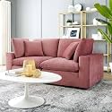 ES ESPINHO Stella Solid Sal Wood Velvet Upholstered 2 Seater Sofa Set for Living Room, Dusty Rose Color