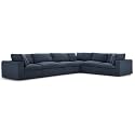 ES ESPINHO Stella Solid Sal Wood Fabric Upholstered 5 Seater Right Hand Side Facing Modular, Sectional, Corner L Shape Sofa Set for Living Room, Dark Blue Color