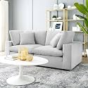 ES ESPINHO Stella Solid Sal Wood Velvet Upholstered 2 Seater Sofa Set for Living Room, Light Grey Color
