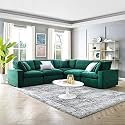 ES ESPINHO Stella Solid Sal Wood Velvet Upholstered 4 Seater Symmetrical Orientation Modular, Sectional, Corner L Shape Sofa Set for Living Room, Green Color
