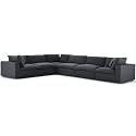 ES ESPINHO Stella Solid Sal Wood Fabric Upholstered 5 Seater Left Hand Side Facing Modular, Sectional, Corner L Shape Sofa Set for Living Room, Dark Grey Color